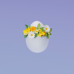 3D illustration, 3D rendering. Egg with flowers.