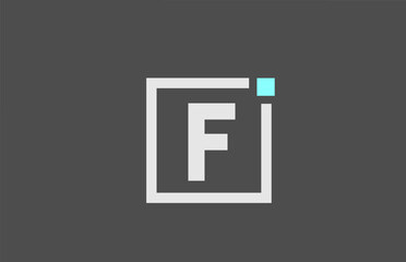 grey F alphabet letter icon logo. Square design for company and business identity with blue dot