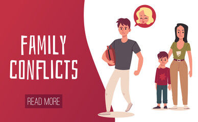 Family divorce, father leaves child and wife a vector design for web
