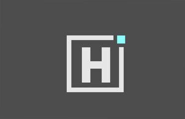 grey H alphabet letter icon logo. Square design for company and business identity with blue dot