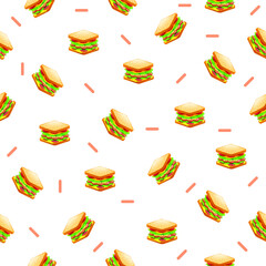 Seamless Pattern Abstract Elements Sandwich Fast Food Vector Design Style Background Illustration