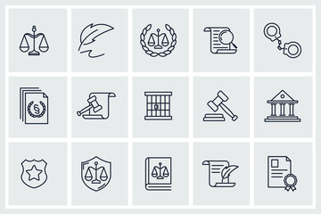 Set of law and justice icon. Court Lawyer pack symbol template for graphic and web design collection logo vector illustration