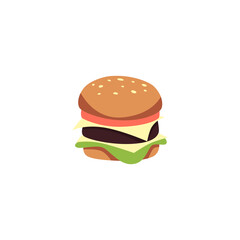 Cheeseburger with cheese and grilled beef, flat vector illustration isolated.