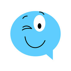 Speech bubble emoticon. Vector illustration flat style close up, wink