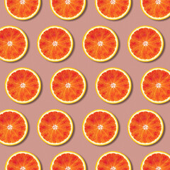 Geometric red orange fruit slices pattern, minimal flat lay food texture