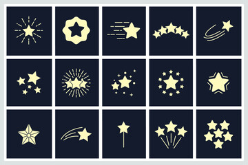 Set of Stars icon. firework, twinkle, glow, glitter burst symbol template for graphic and web design collection logo vector illustration