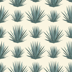 Vector seamless pattern with blue agave. Tequila agave succulent plant background, wallpaper