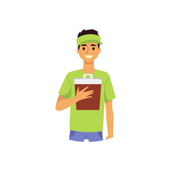 Male character of fast food worker, flat vector illustration isolated.