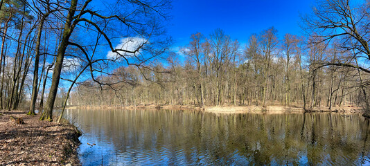 WIDOK NA JEZIORO. WIOSENNY CZAS. © michalsen