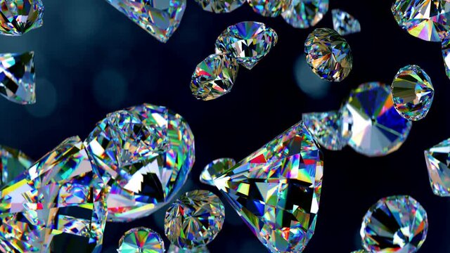 Falling luxury diamonds loop-able background in slow motion 4K