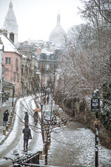 paris montmartre in the winter snowstorm rue de abreuvoir