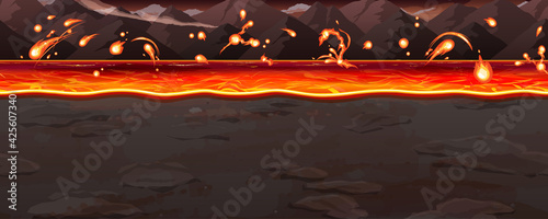 マグマ 溶岩の海の風景イラスト 横スクロールゲームの背景 シームレス Animation Wall Mural Animati ふわぷか