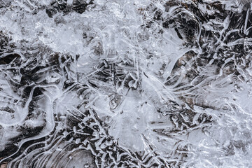 The texture of the thin ice on the water surface
