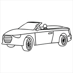 Vector illustration with doodle style car for coloring. Typewriter as a sticker.
