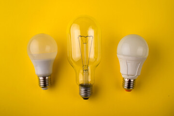 LED lamp with incandescent bulbs on the background. photography led lamp