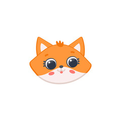 Cute cartoon fox, fun wild orange animal, head of character wildlife