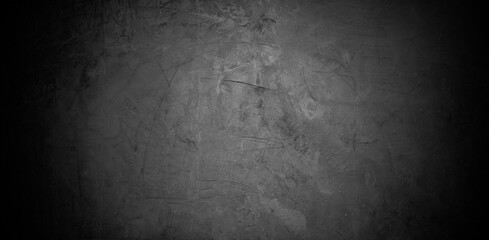 Old wall texture cement dark black gray panorama background abstract grey color design are light with white gradient background.