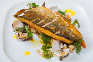 Close up of grilled fish on plate