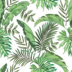 Behang Botanische print Jungle vector patroon met tropische bladeren. Trendy zomer print. Exotische naadloze achtergrond.