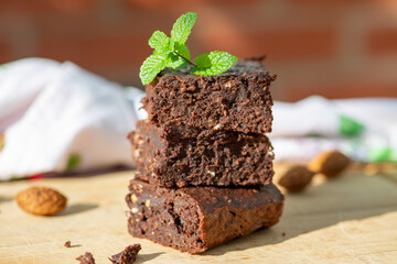 Chocolate cake bars with mint, for party celebration