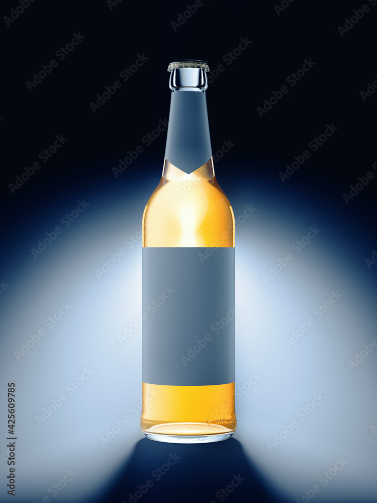 Fototapete computer graphics image of beer bottle with label for your text. glass container with yellow liquid 