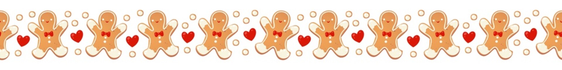 Christmas gingerbread cookies seamless border isolated. New year decorative garland. Cartoon hand drawn vector illustration.
