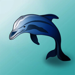 A vector image of cute Dolphin is swimming under clear blue water, while the sunlight from above ocean shining into the sea. Illustration art project.