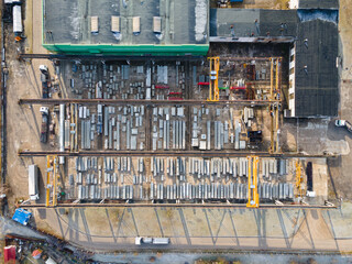 Huge factory - concrete manufacture, concrete stacks blocks from above - Ukmerges gelzbetonis