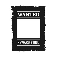 Template of wanted poster with blank frame in vector silhouette