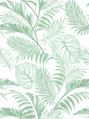 Green tropical palm leaves seamless vector pattern on the black background.Trendy summer print.