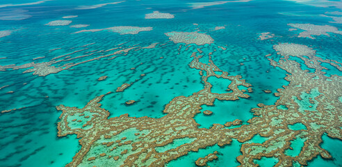 Fototapeta na wymiar Great barrier reef from the sky in Australia