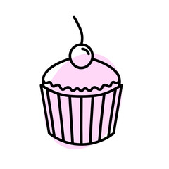 Muffin flat icon. Pictogram for web. Line stroke. Isolated on white background. Vector eps10
