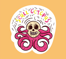 Colorful dead skull sticker with skull octupus lettering