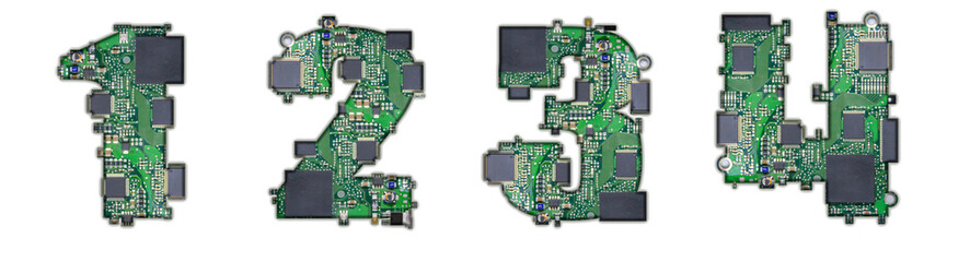 The numbers 1, 2, 3, 4 are made from a chip