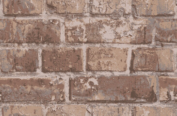 Fototapeta premium Seamless pattern with old brown brick wall. Vector texture in the grunge style with shabby brickwork. Repeating background suitable for wallpaper, wrapping paper, fabric