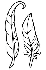 Bird feathers. Black outline. Coloring page. 