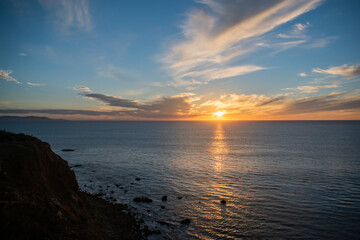 Sunset over pacific ocean in Rancho Palos Verdes