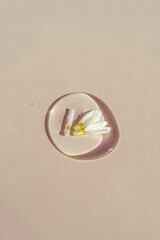 Fototapeta na wymiar A drop of transparent cosmetic gel with echinacea on a beige background.
