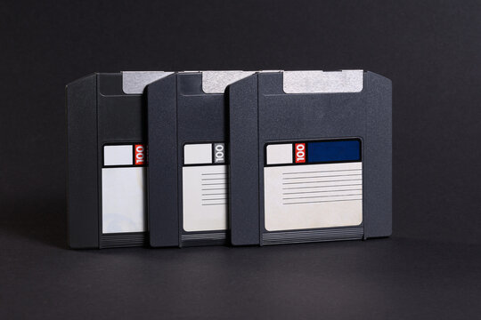 three hundred megabyte floppy disks on a black background