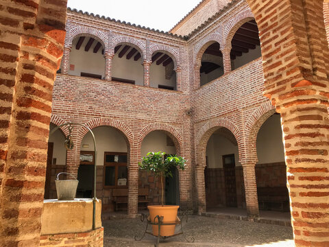 Llerena, Spain; 09 02 2019: This is the view of the interior of the Los Zapata palace in the city of Llerena.