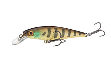 Wobbler with hooks for fishing as bait for fish, which is used for spinning. Fishing tackle for a fisherman.