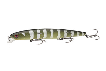 Wobbler with hooks for fishing as bait for fish, which is used for spinning. Fishing tackle for a fisherman.