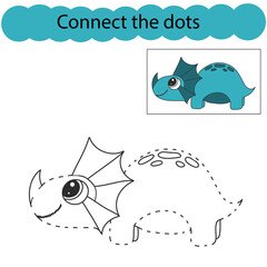 Set connect the dots and draw an dinosaur from a cartoon. Dino world. Educational game for children. Vector illustration