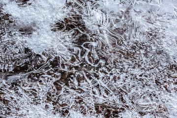 The texture of the thin ice on the water surface
