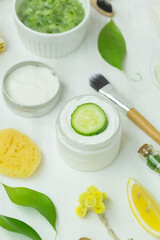 Beauty treatment ingredients for making homemade skin care cream. Essential oil and natural ingredients 