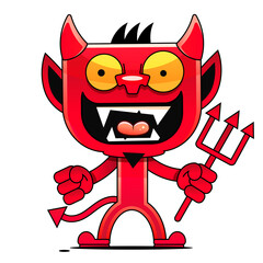 Crazy cartoon devil. Vector clip art illustration with simple gradients.