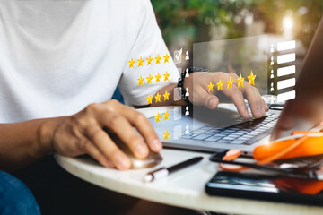 User give rating to service experience on online application, Customer review satisfaction feedback...