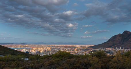 View from Table Mountain of Cape Town, Signal Hill and Lion's Head, South Africa