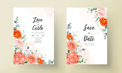 Beautiful orange flower wedding invitation card template