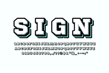 Modern 3D font and alphabet for poster, sticker vector
